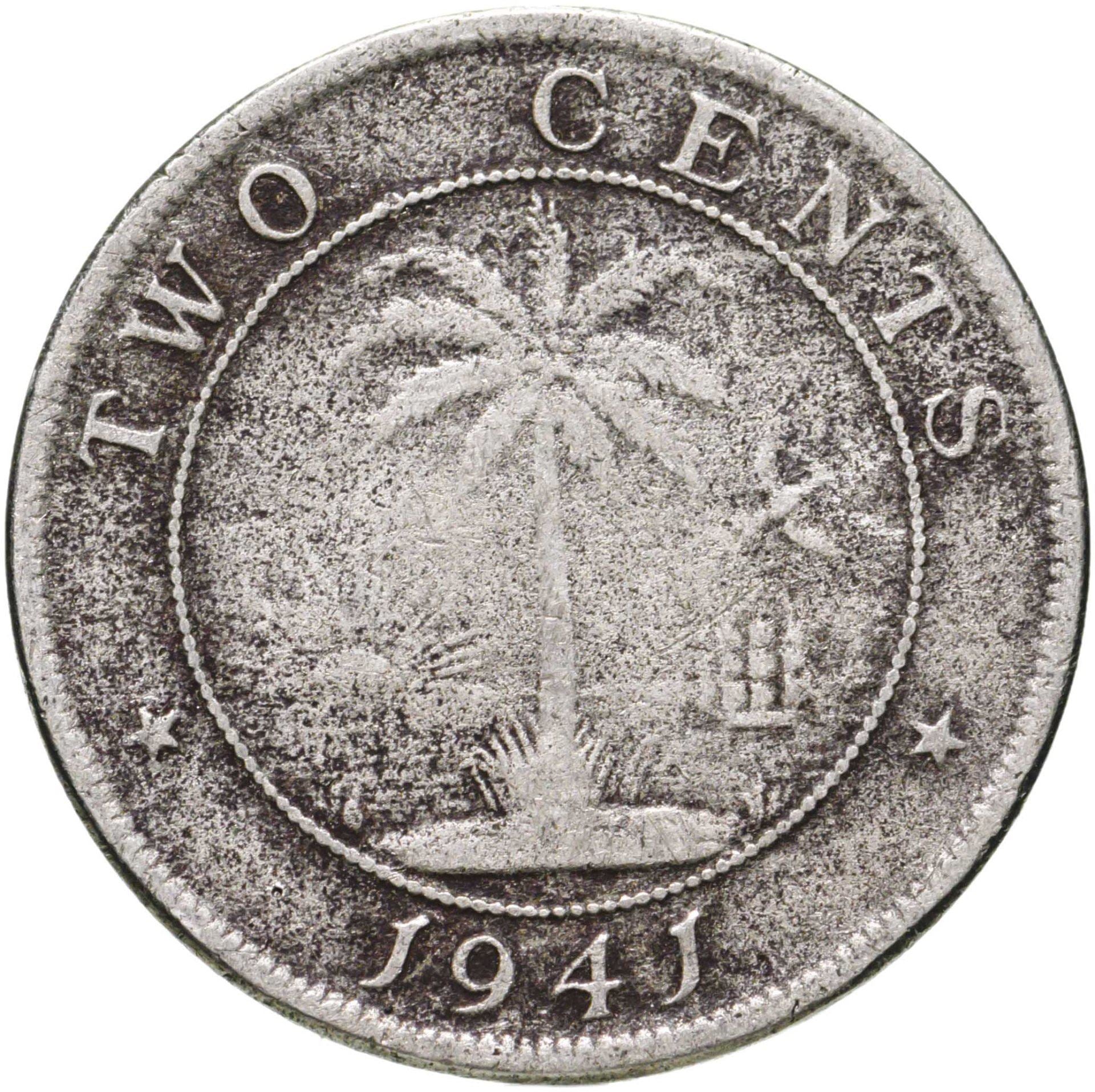 Liberia | 2 Cents Coin | Elephant | Km:12A | 1941 - 1978