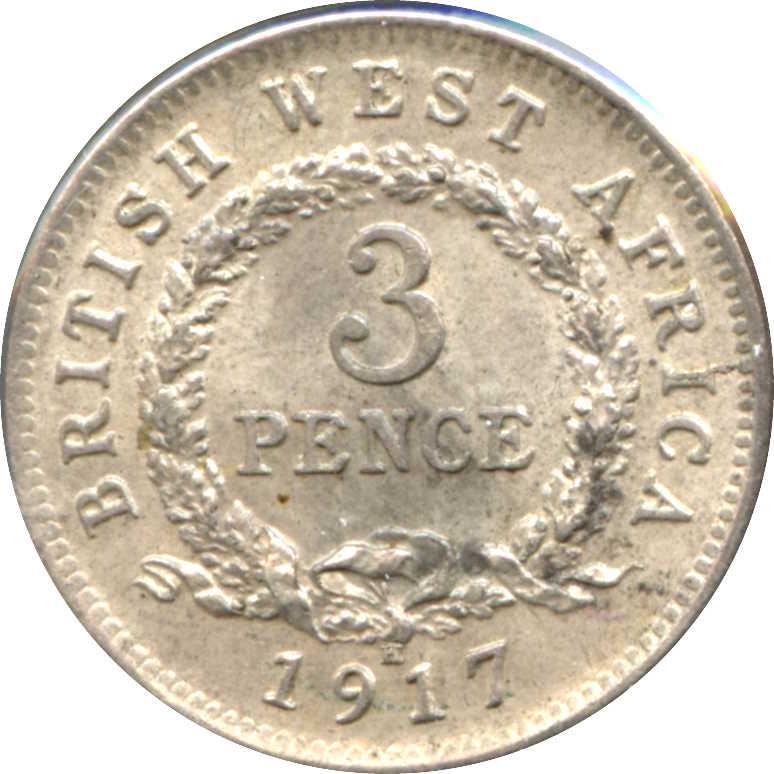 British West Africa | 3 Pence Coin | Wreath | George V | KM:10 | 1913 - 1919