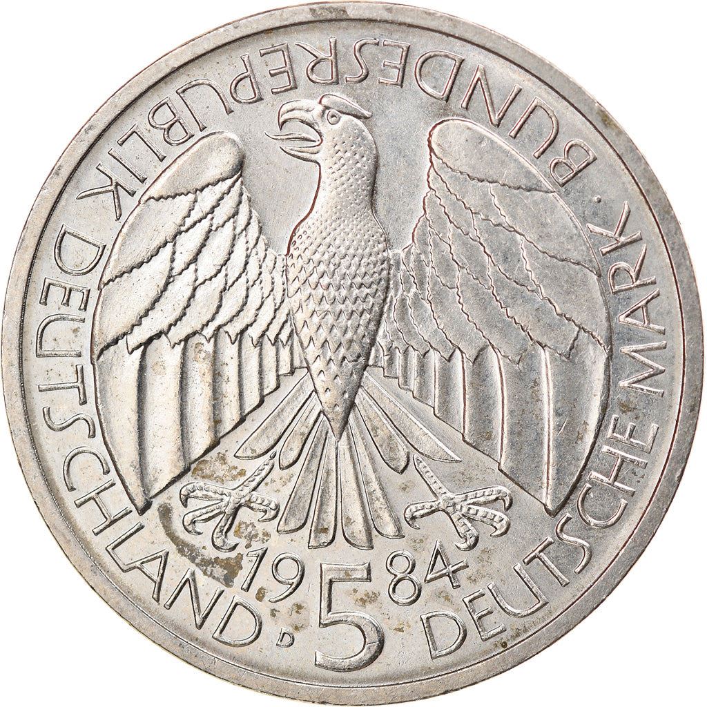 Germany 5 Deutsche Mark Coin | Deutscher Zollverein | Postal Carriage | Horse | Eagle | KM160 | 1984