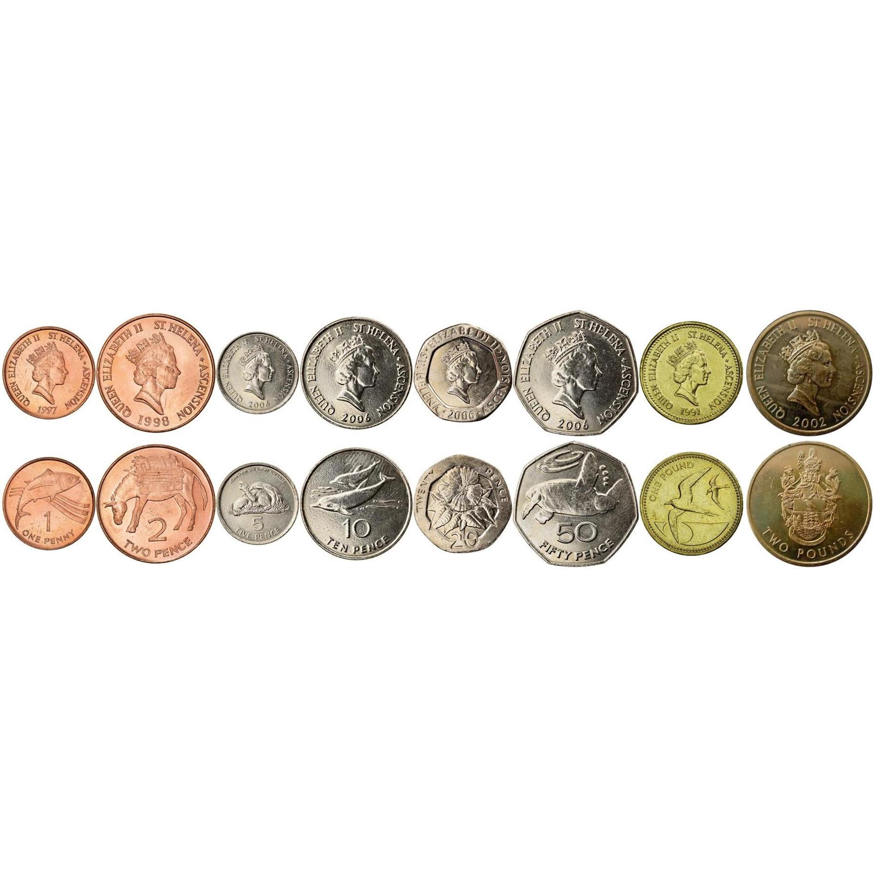 סנט הלנה ואסנשן, סנט הלנה ואסנשן | סט של 8 מטבעות | 1 פני 2 5 10 20 50 פני 1 פאונד 2 פאונדים | 1991 - 2022
