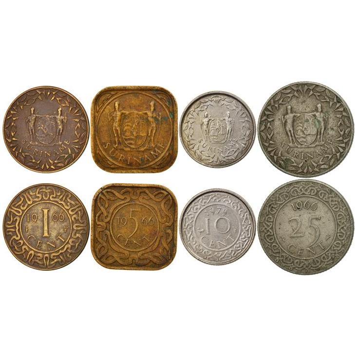 Suriname | 4 Coin Set | 1 Cent 5 10 25 Cents | 1962 - 1986