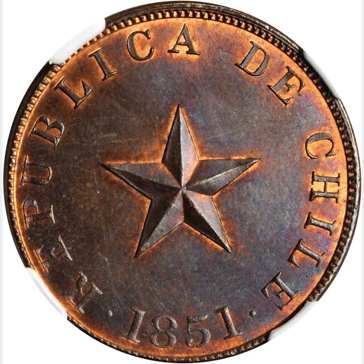 Chile 1 Centavo raised star | KM120 | 1851