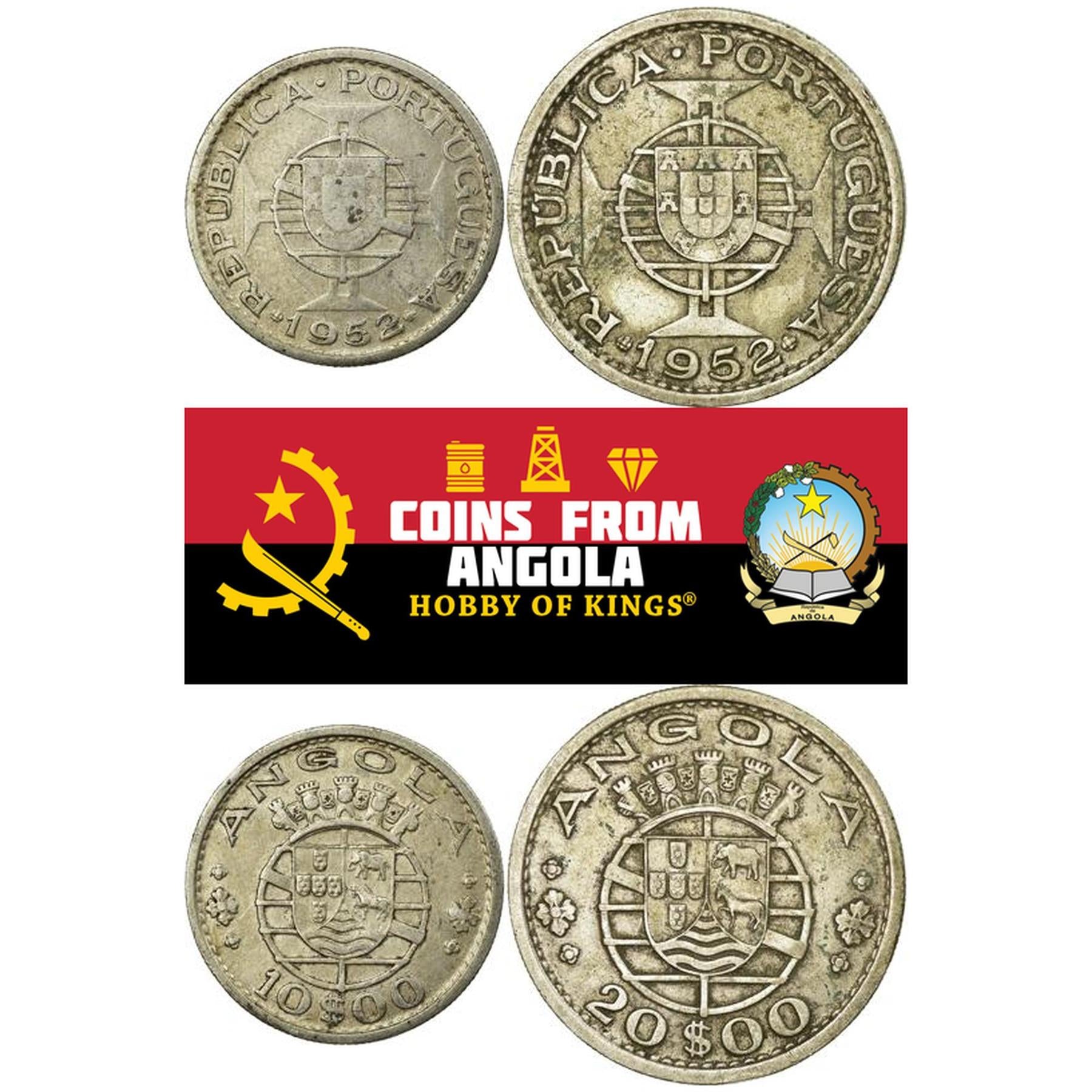 Angola | 2 Coin Set | 10 20 Escudos | 1952 - 1955