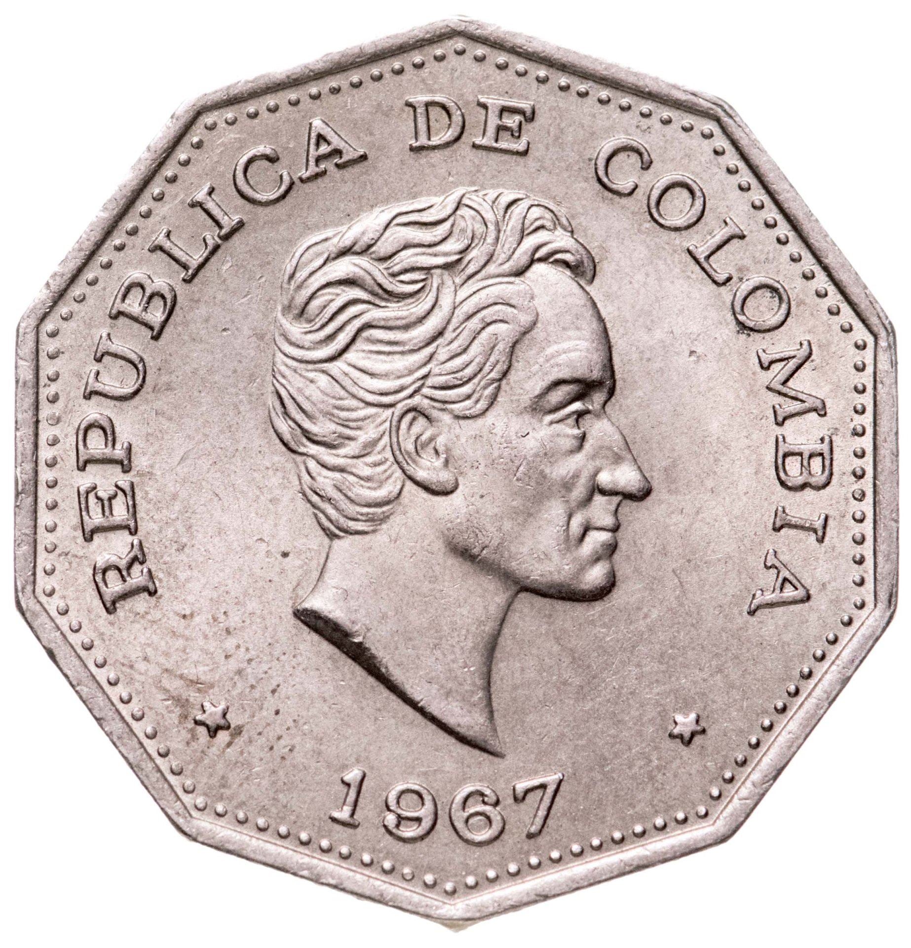 Colombia | 1 Peso Coin | Simon Bolivar | Km:229 | 1967