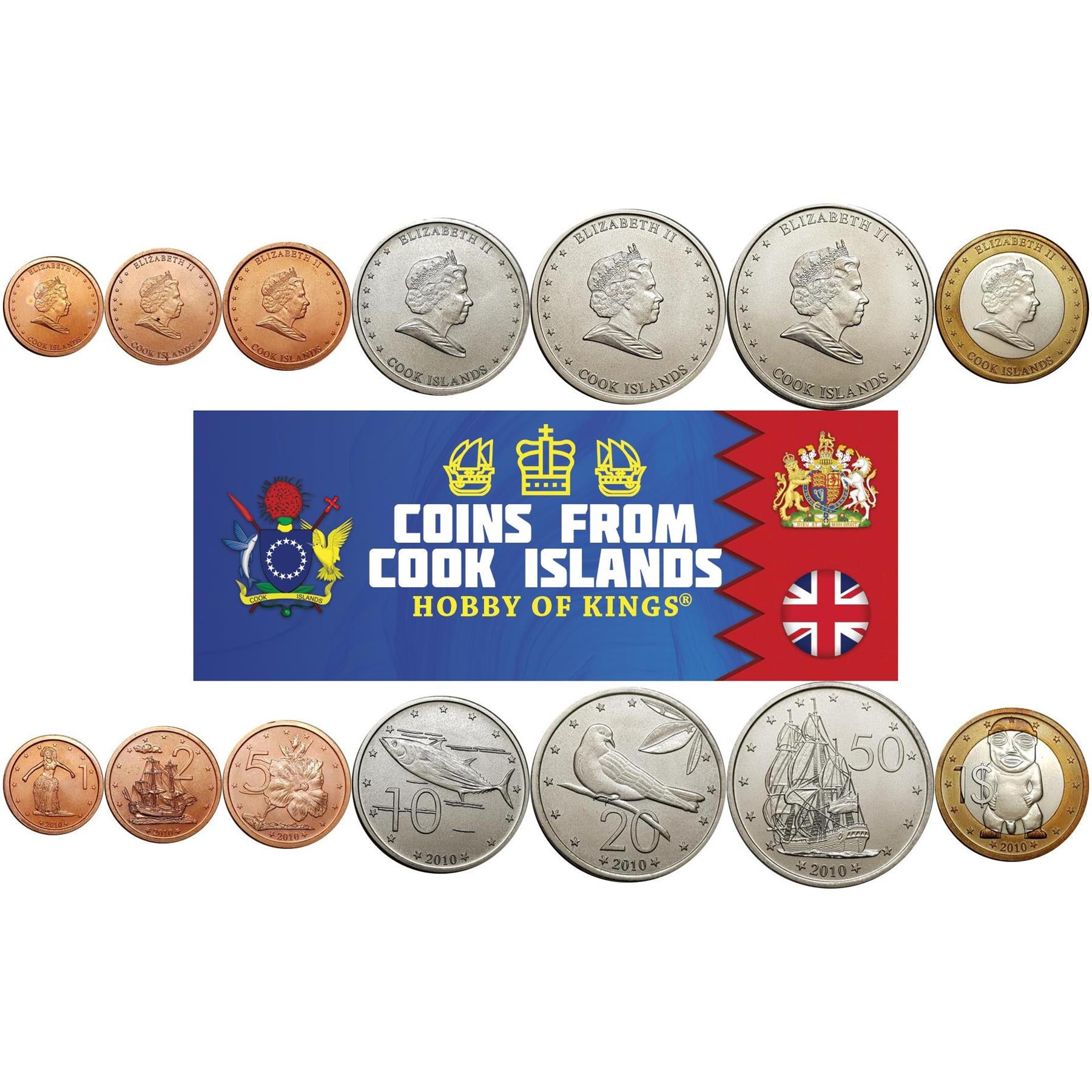 Cook Islands | 7 Coin Set | 1 Cent 2 5 10 20 50 Cents 1 Dollar | 2010