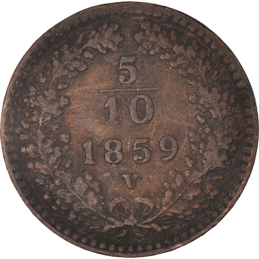 Austrian Empire | 5/10 Kreuzer Coin | Oak Wreath | Imperial Eagle | Km:2182 | 1858 - 1866
