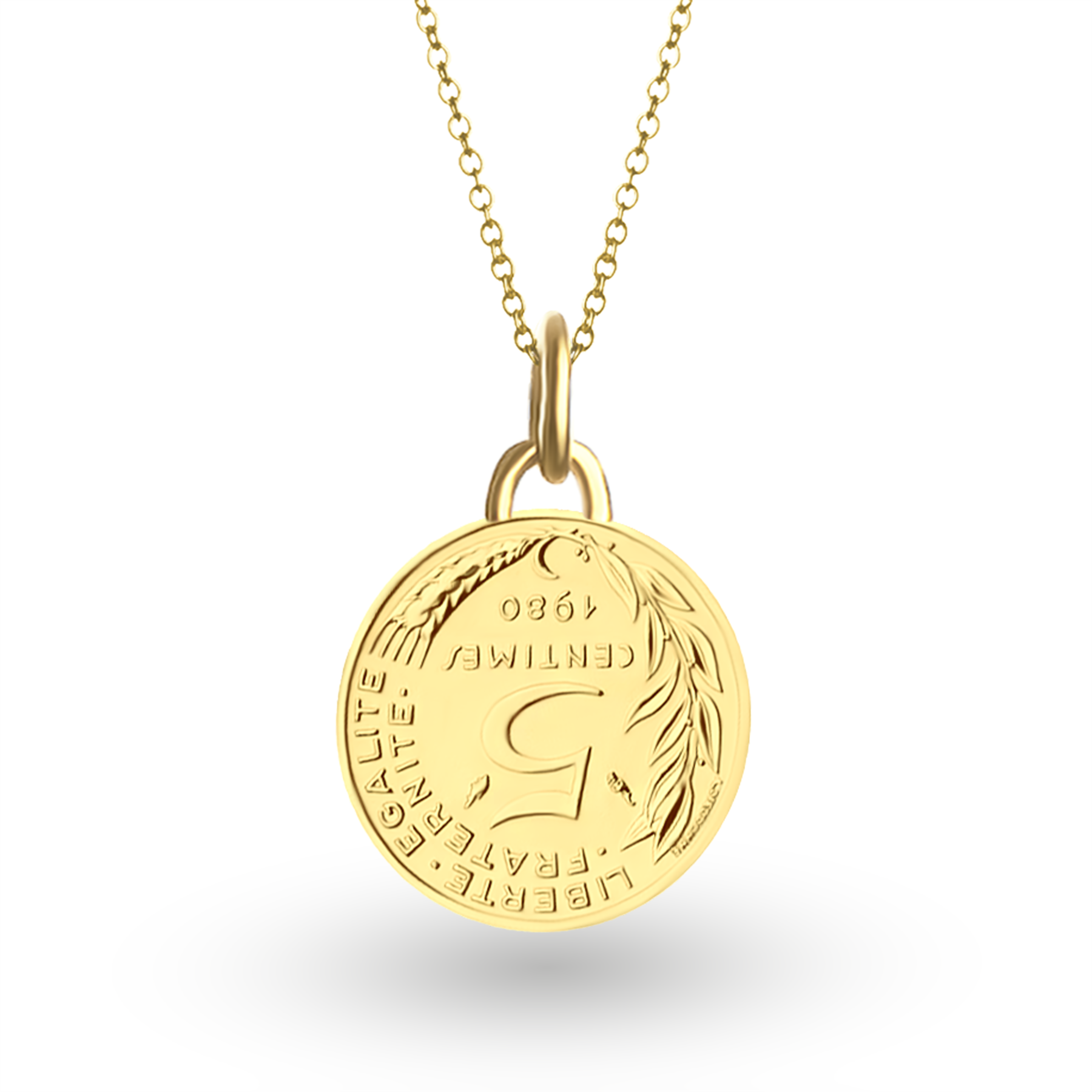 French Coin Necklace | Medallion Pendant Jewelry | 18K Gold Plated 5 Centimes | 1966 - 2001