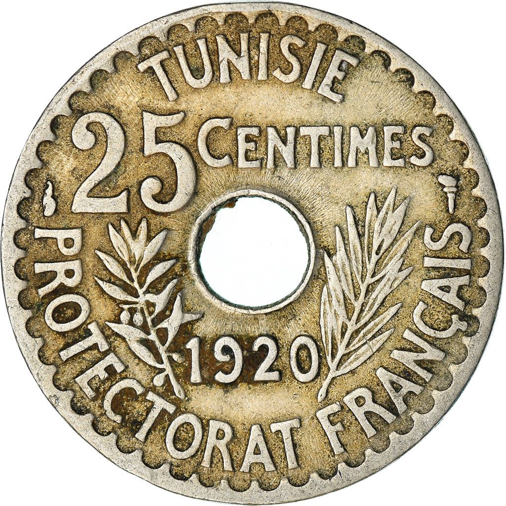 Tunisia 25 Centimes Coin | Muhammad V | KM244 | 1918 - 1920