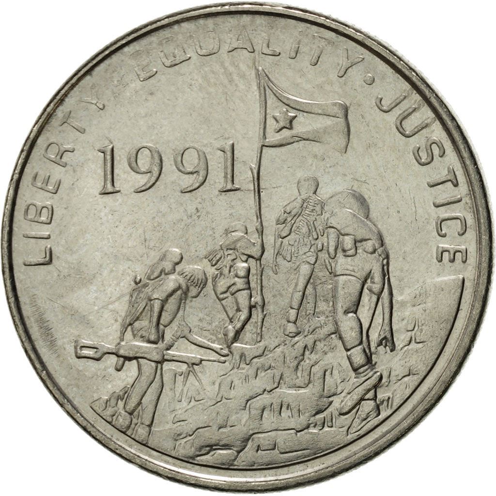 Eritrea | 50 Cents Mynt | Større Kudu | Soldater | Flagg | Km:47 | 1997