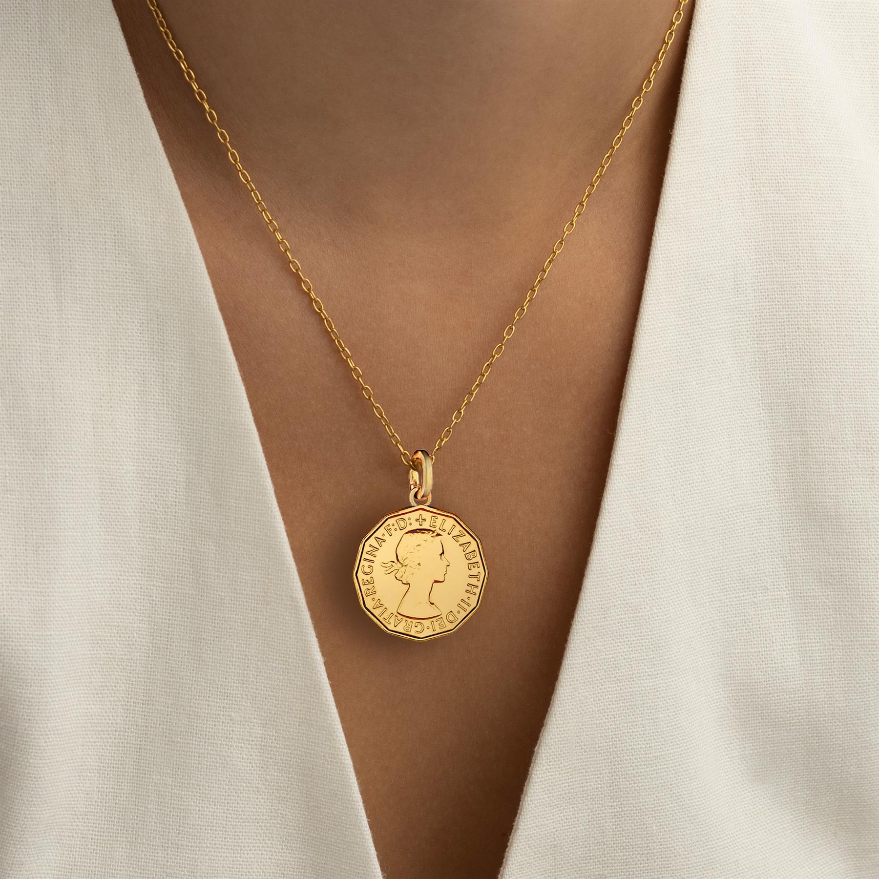 British 3 Pence Coin Charm | 925 Sterling Silver 18K Gold Plated | 1954 - 1970