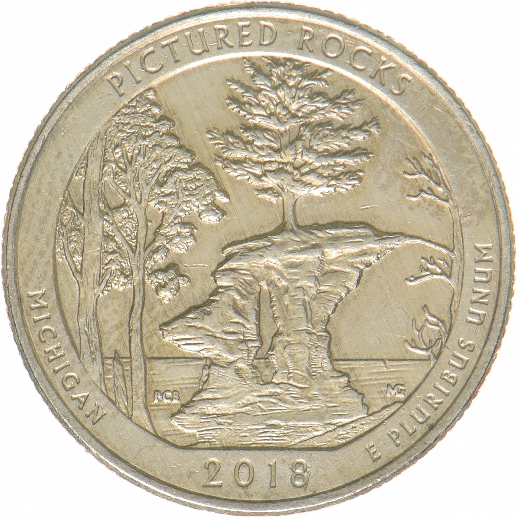 United States | ¼ Dollar Coin | Pictured Rocks National Lakeshore, Michigan | Chapel Rock | Copper-nickel clad copper | KM:669 | 2018