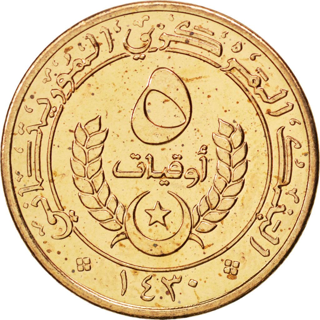 Mauritania | 5 Ouguiya Coin | Coat of Arms | Km:3A | 2009 - 2012
