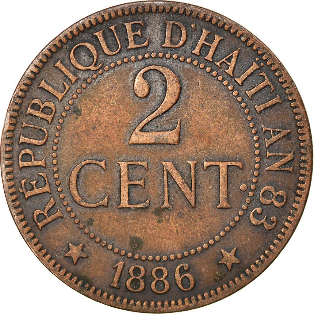 Haiti | 2 Centimes Coin | Palm Tree | Cannon | Km:49 | 1886 - 1894