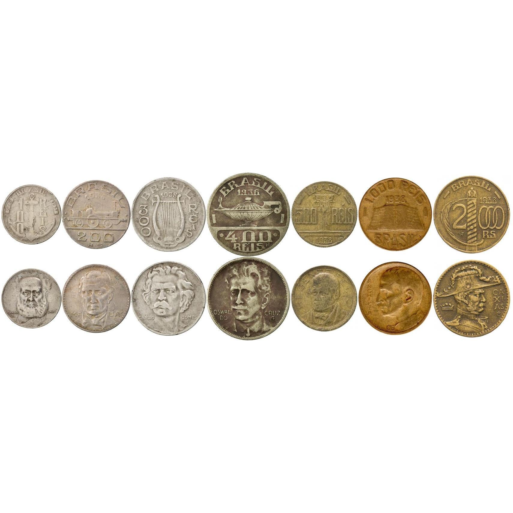 Brasil | Conjunto de 7 Moedas | 100 200 300 400 500 1000 2000 Réis | 1936 - 1938