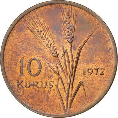 מטבע טורקי 10 קורוש | מזון ומזון ומזון (FAO) | הנשיא מוסטפא כמאל אתאטורק | KM898 | 1971 - 1974