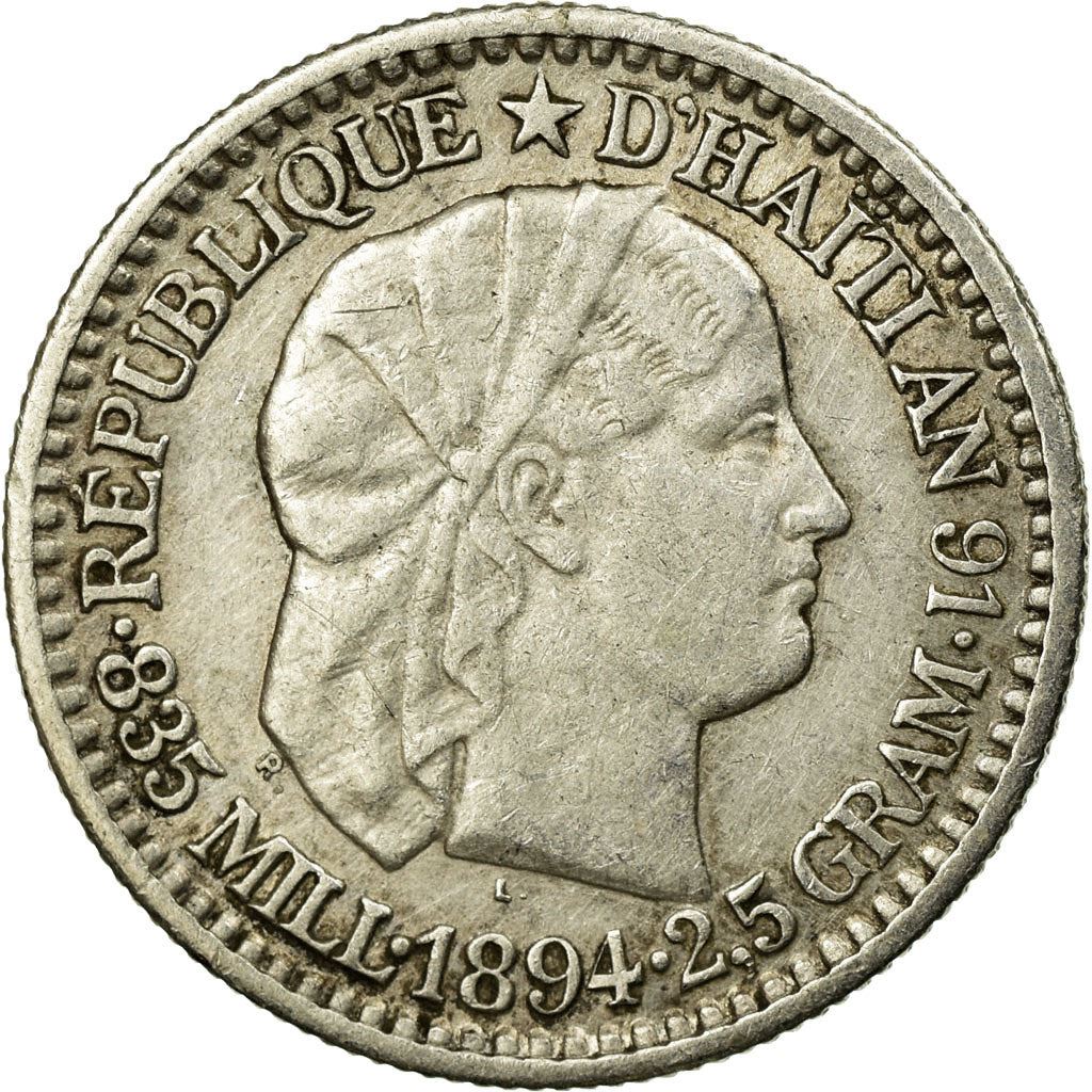 Haiti | 10 Centimes Coin | Libertine | Palm Tree | Cannon | Km:44 | 1881 - 1894