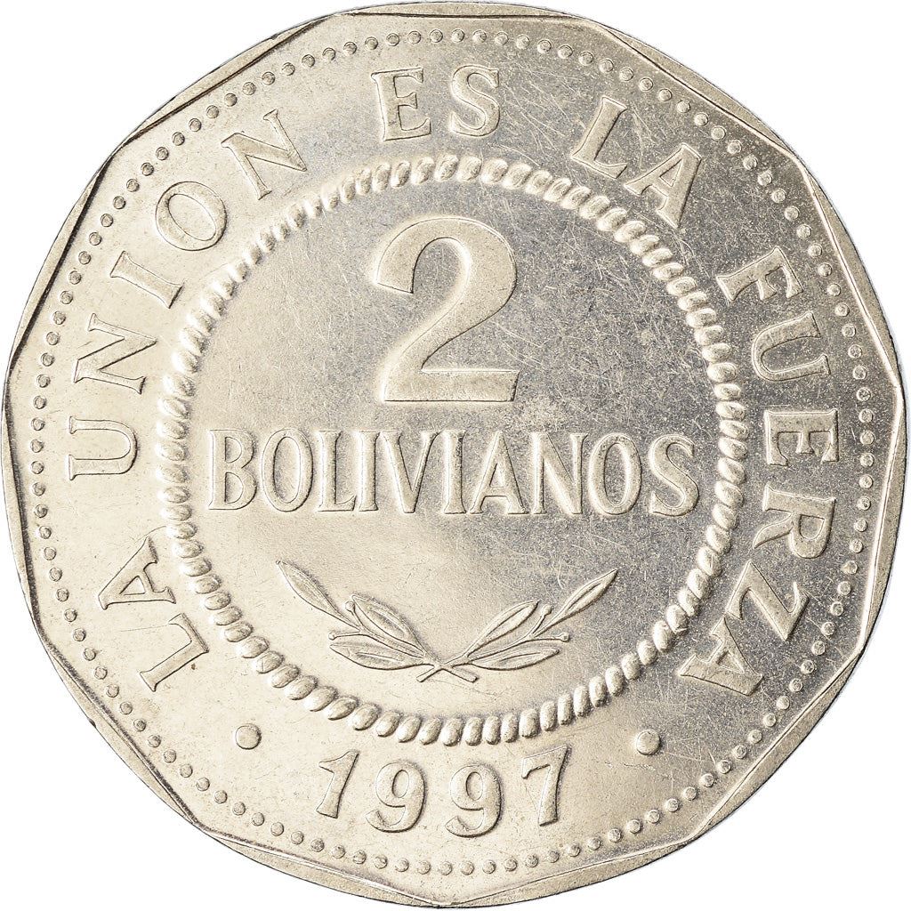 Bolivia | 2 Bolivianos Coin | Stainless steel | KM:206.2 | 1995-2008