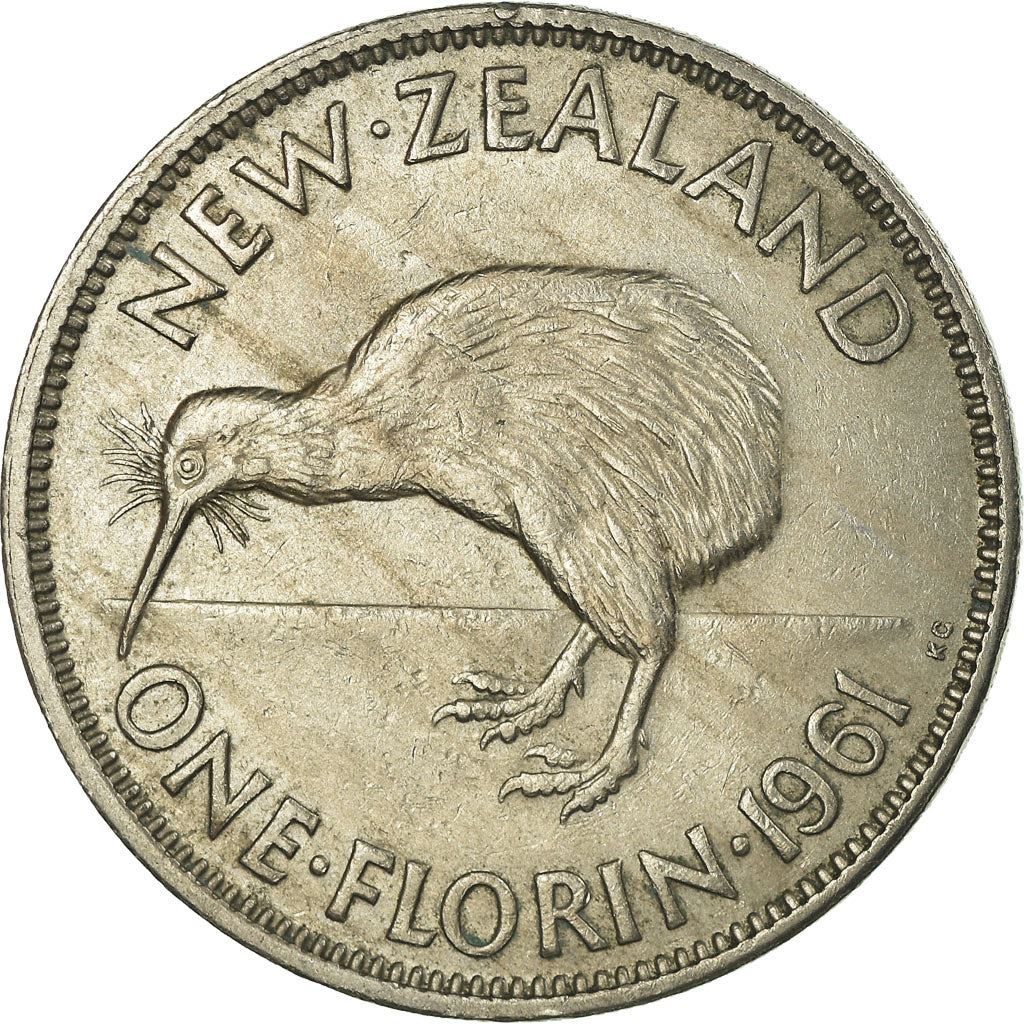 New Zealander 1 Florin Coin | Queen Elizabeth II | Kiwi Bird | KM28 | 1953 - 1965
