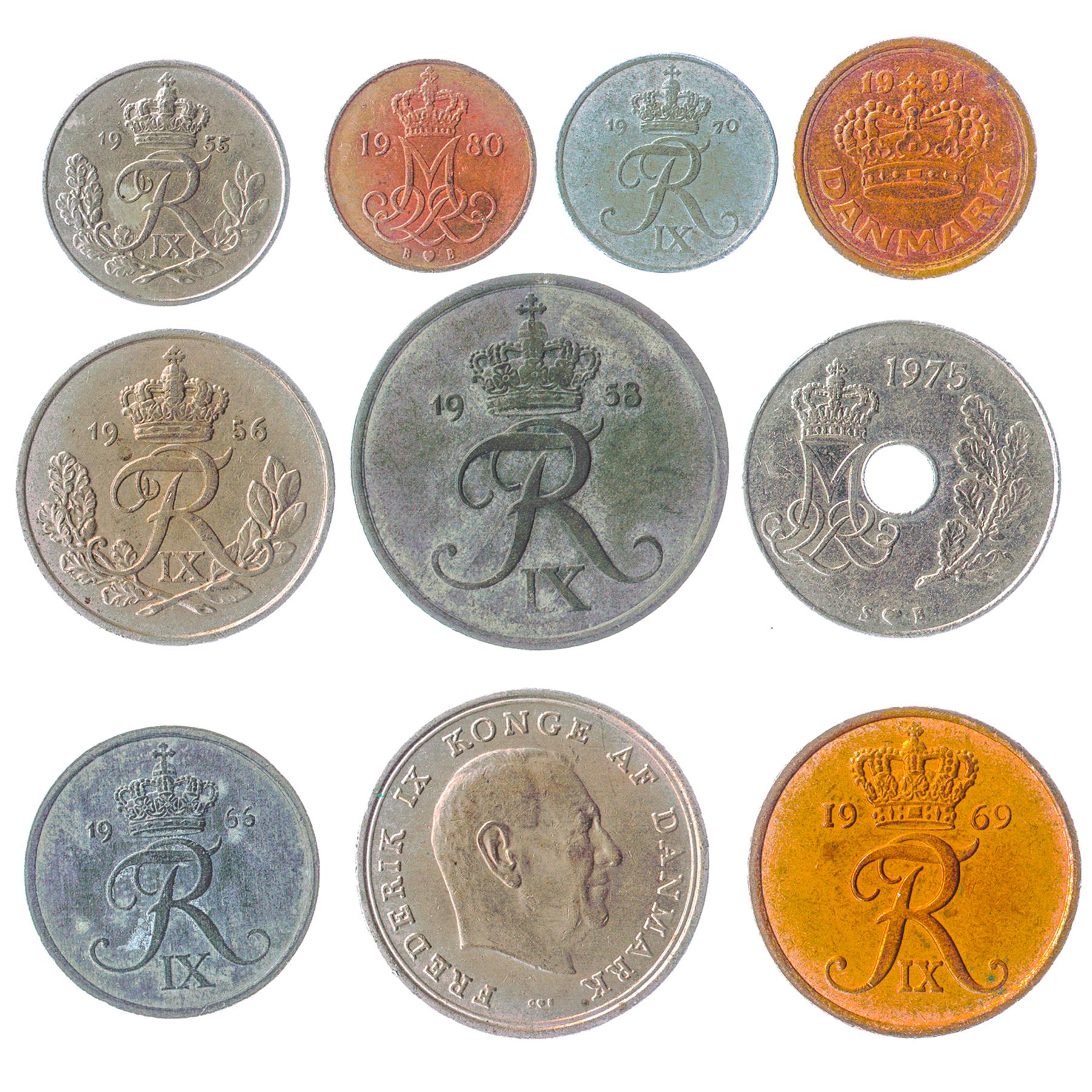 Denmark 10 Mixed Coins 1 Krone | Frederik IX, Margrethe II | 1947 - 2026