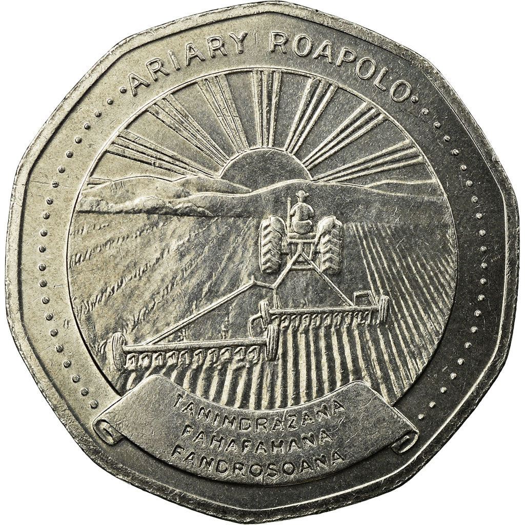 Madagascar | 20 Ariary Coin | Star | Tractor | Farmer | Km:24.2 | 1999