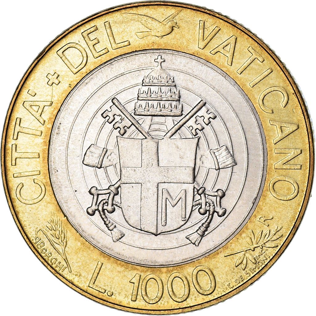 Vatican City | 1000 Lire Coin | John Paul II | Km:299 | 1998