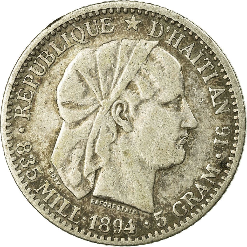 Haiti | 20 Centimes Coin | Libertine | Palm Tree | Cannon | Km:45 | 1881 - 1895