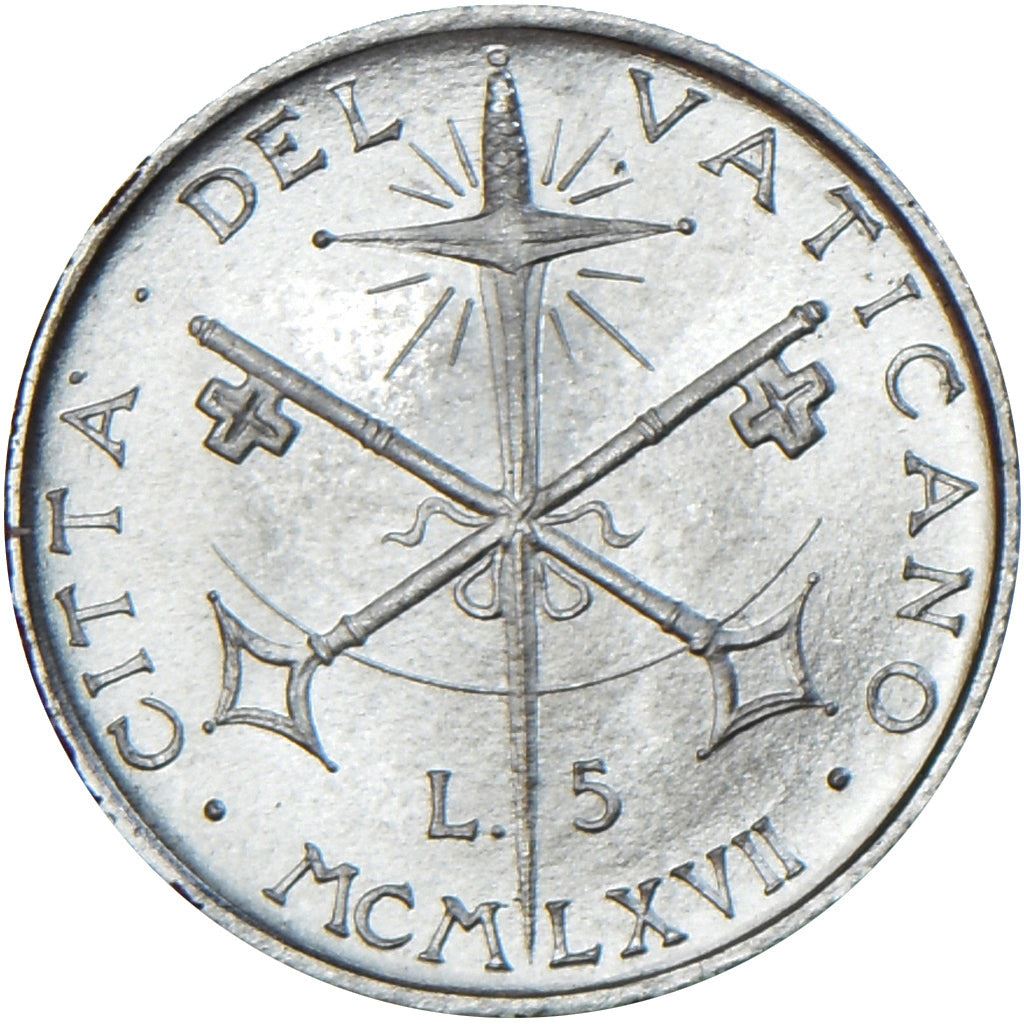 Vatican City | 5 Lire Coin | Paul VI | Km:94 | 1967
