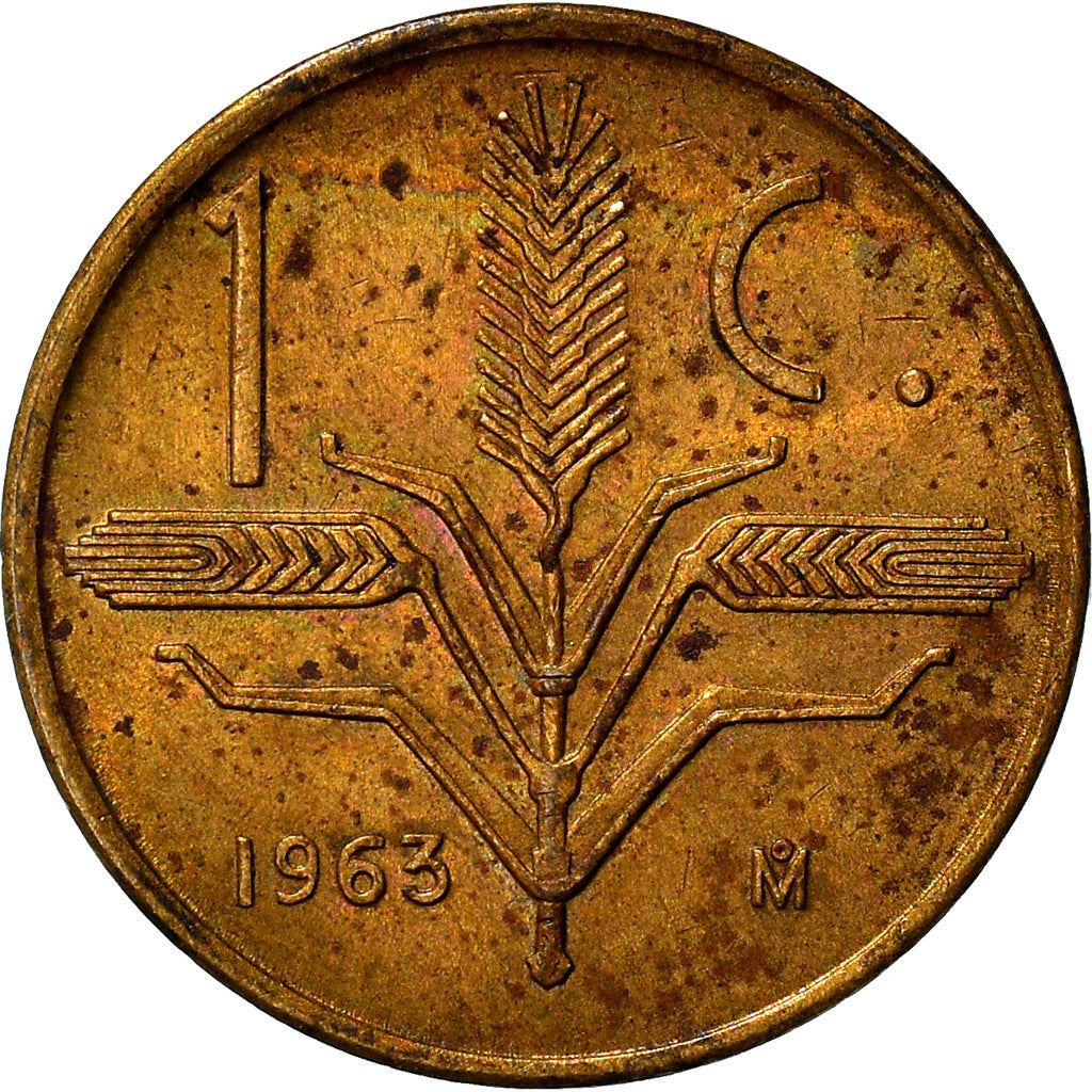 Mexico 1 Centavo Coin | National Mexico arms | Wheatear | KM417 | 1950 - 1969