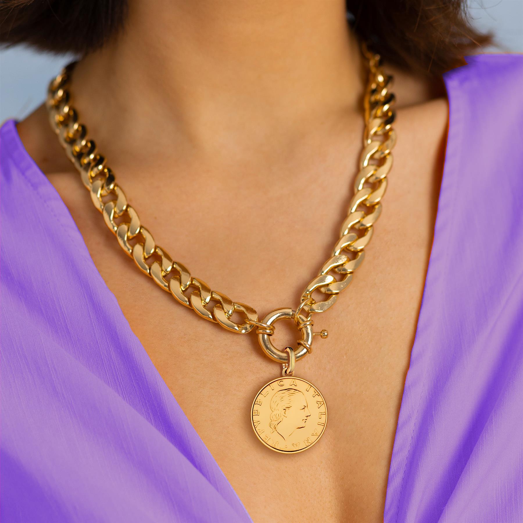 Italian 200 Lire Coin Charm | 925 Sterling Silver 18K Gold Plated | 1993