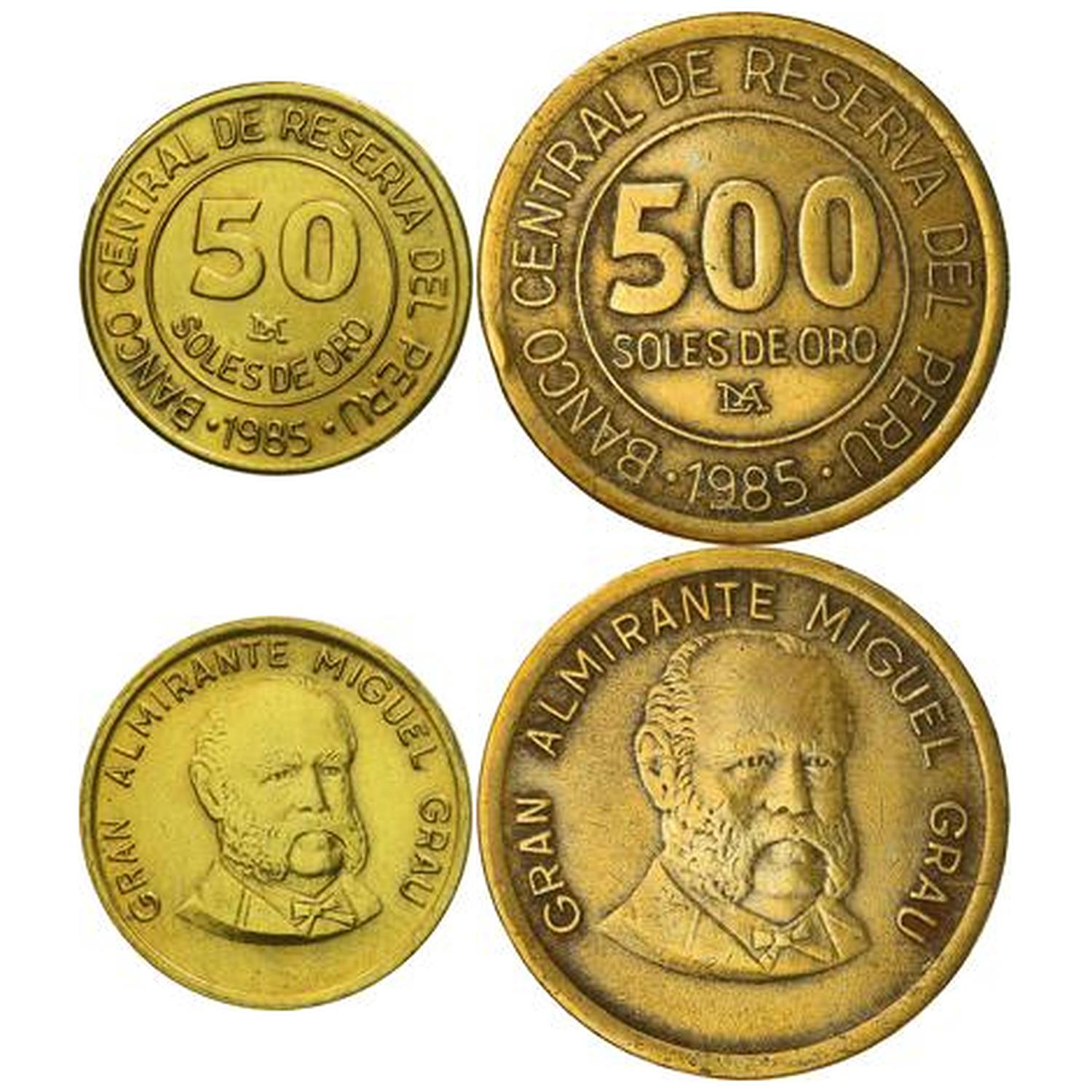 Peru | 2 Coin Set | 50 Soles 500 Soles De Oro | 1985