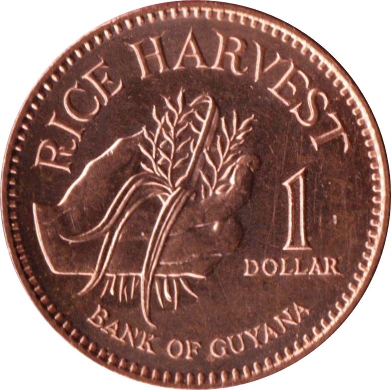 Guyana 1 Dollar Coin | Rice Gathering | KM50 | 1996 - 2015