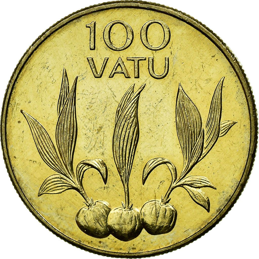 Vanuatu | 100 Vatu Coin | Melanesian Warrior | Coconut Sapling | Km:9 | 1988 - 2008