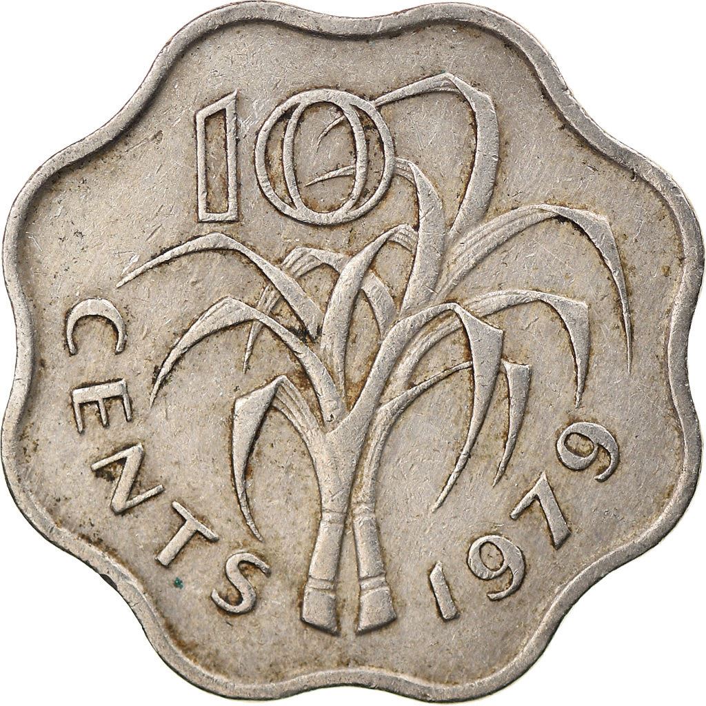 Kingdom of Swaziland | 10 Cents Coin | King Sobhuza II | Sugar Canes | Km:10 | 1974 - 1979