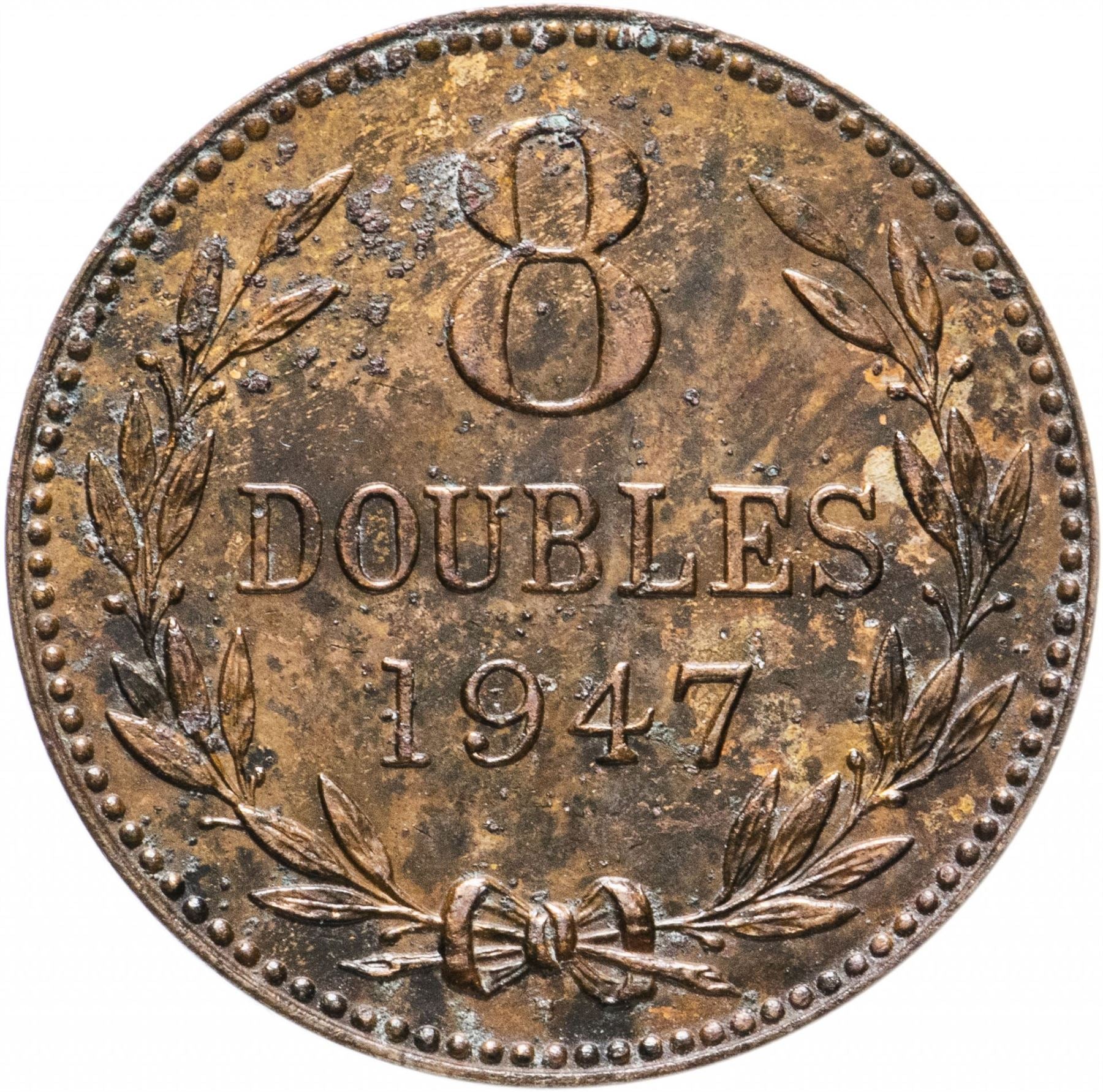 Guernsey 8 Doubles Coin | Coat of Arms | KM14 | 1914 - 1949