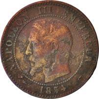 France | 2 Centimes Coin | Napoleon III | Eagle | Km:776 | 1853 - 1857