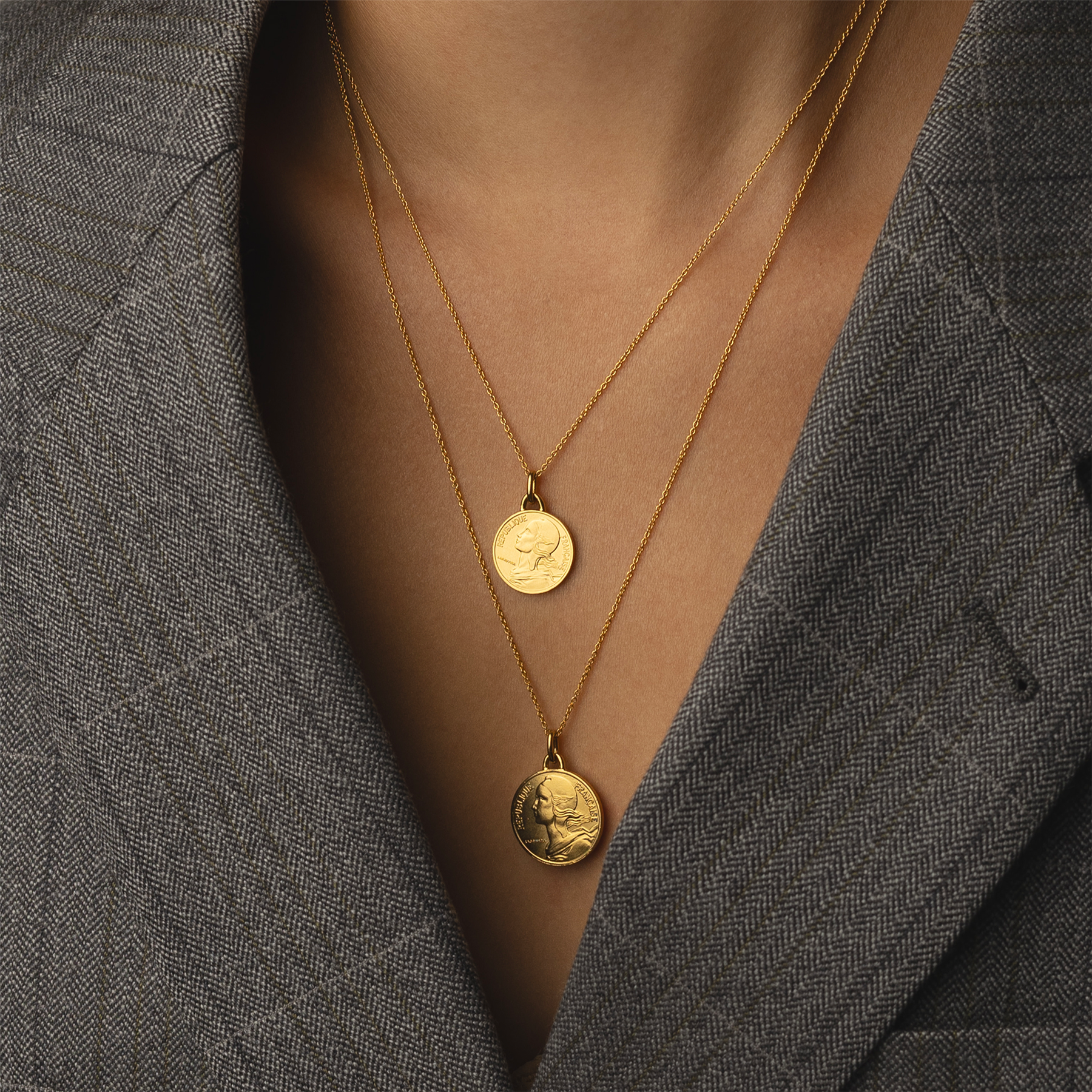French Coin Necklace | Medallion Pendant Jewelry | 18K Gold Plated 10 Centimes | 1966 - 2001