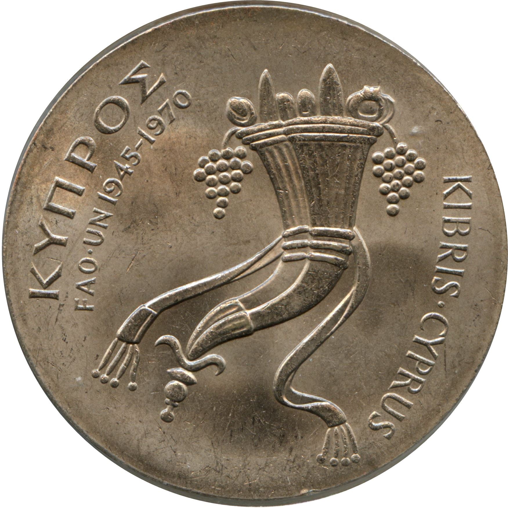 Cyprus 500 Mils Coin | FAO | Double Cornucopia | Fruit | KM43 | 1970