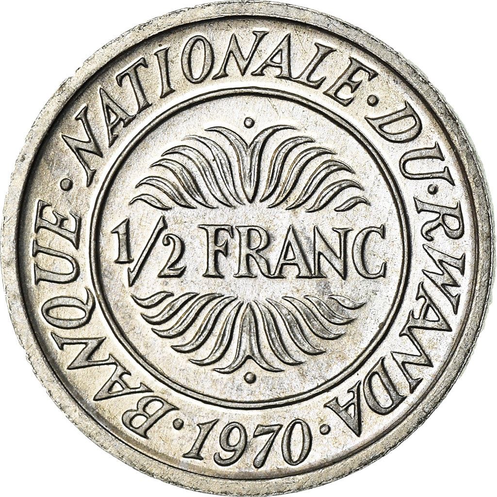 Rwanda | 1/2 Franc Coin | Stylized Plants | Km:9 | 1970