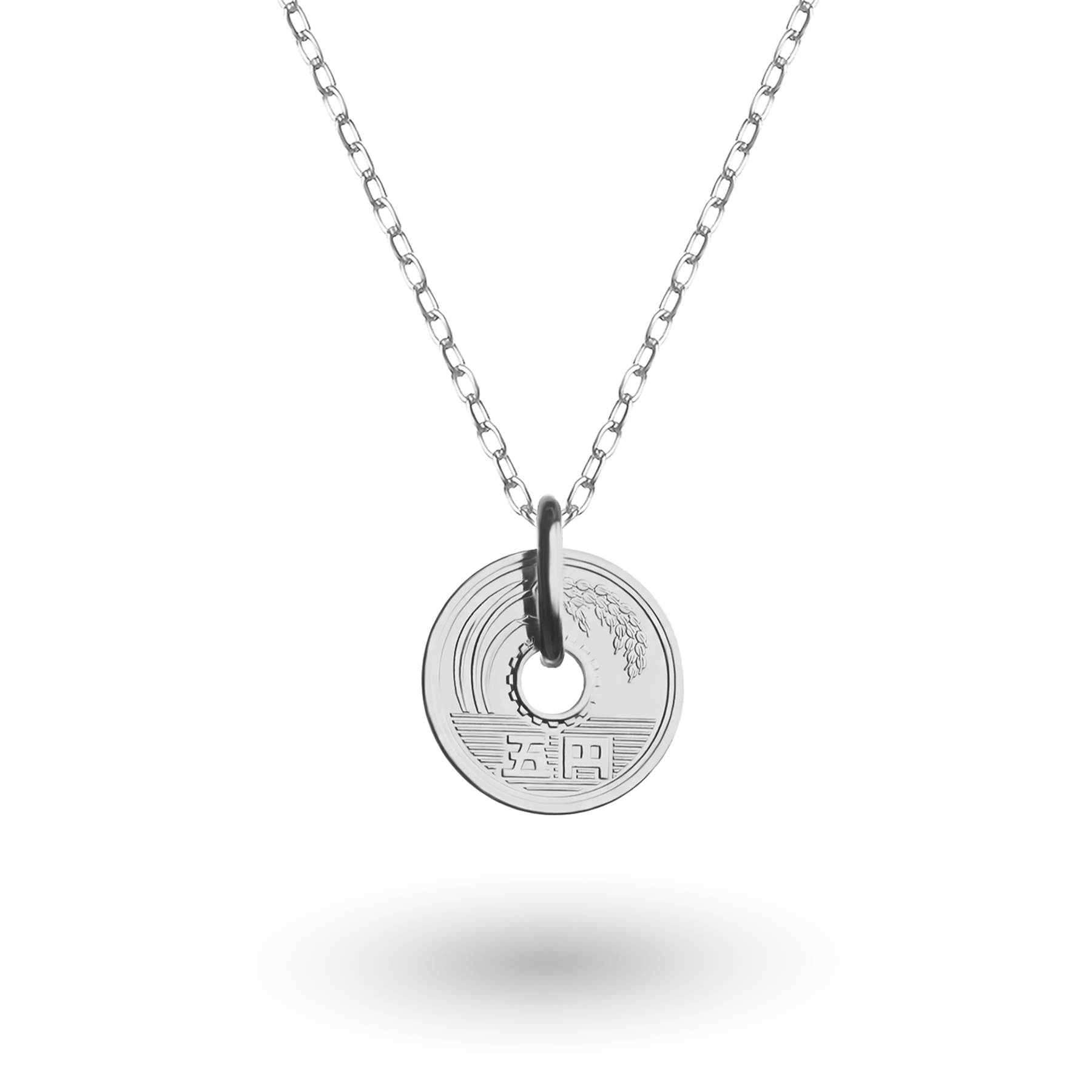 Japanese Coin Necklace | Medallion Pendant Jewelry | Rhodium Plated 5 Yen | 1949 - 2024