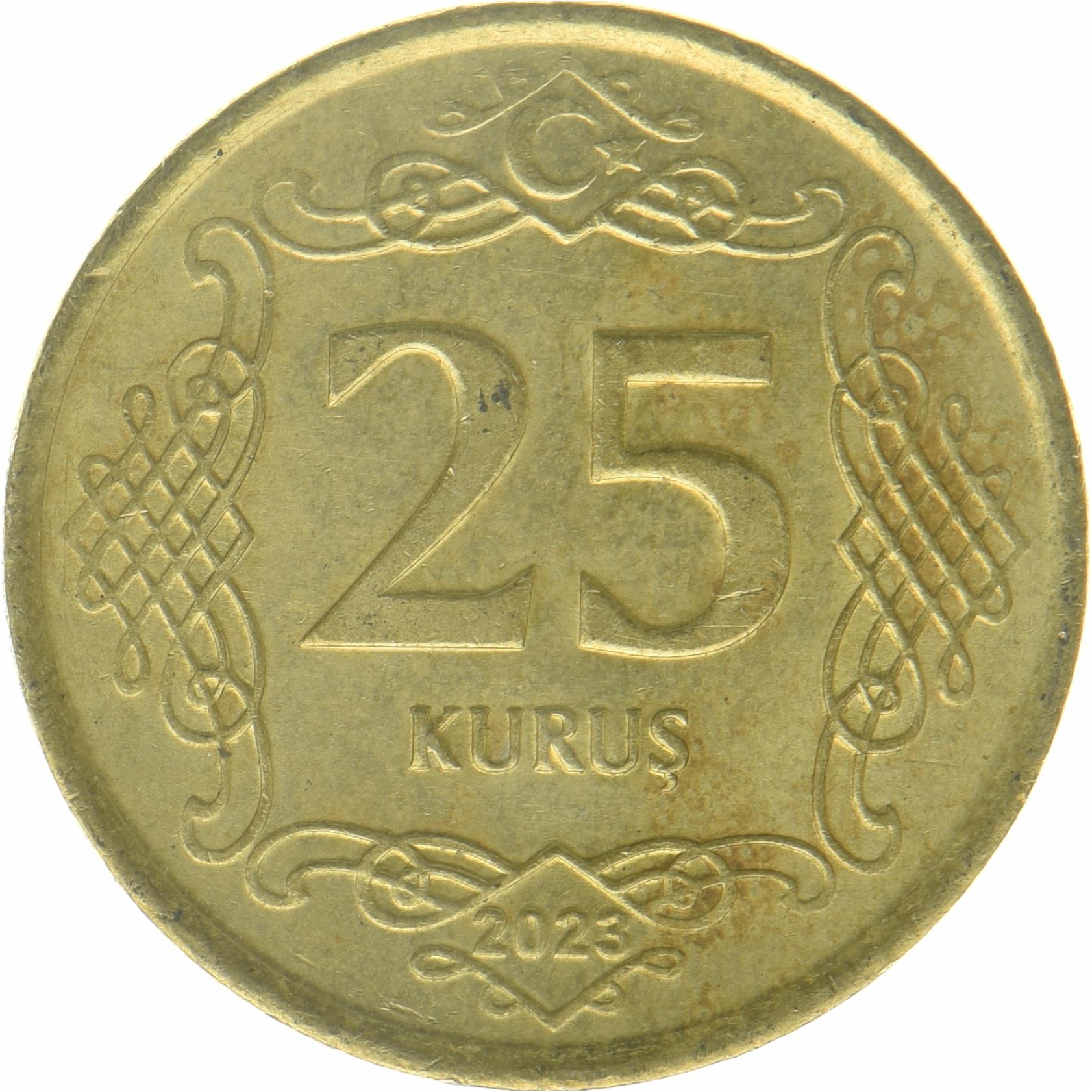Turkey | 25 Kurus Coin | Mustafa Kemal Atatürk | Crescent Moon | Star | Kufic | KM:1573 | 2023 - 2026