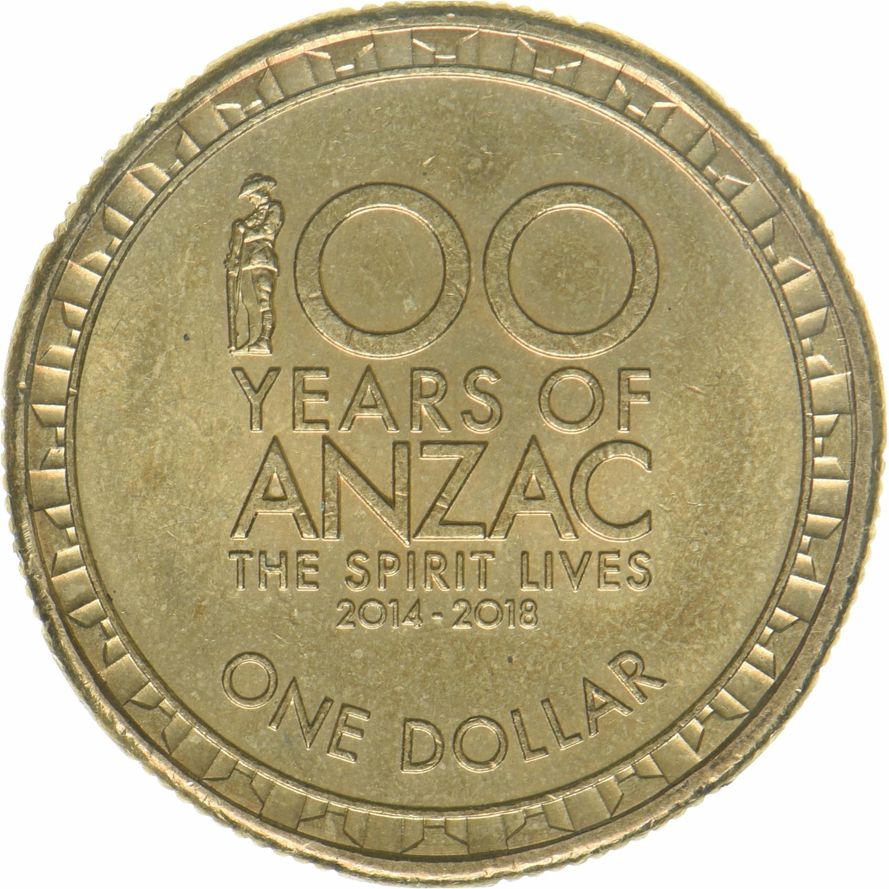 Australia | 1 Dollar Coin | 100 Years of ANZAC | KM:2936 | 2014 - 2018