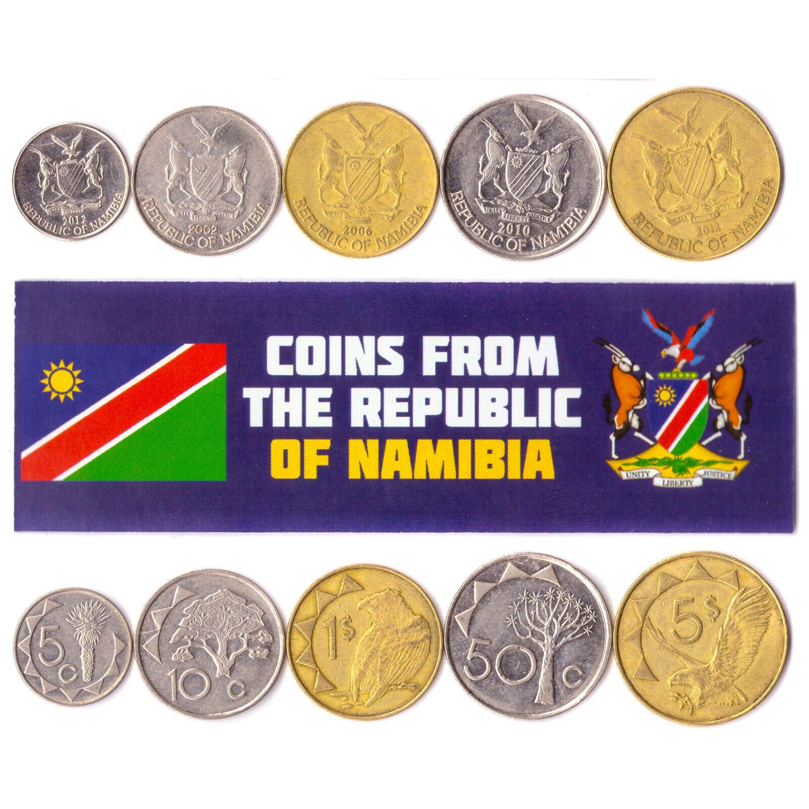 Hobby Of Kings Different Coins - Old Collectible Namibian Foreign Currency For Collecting Book - Unique Commemorative World Money Sets - Gifts For Collectors - Collection Of 5