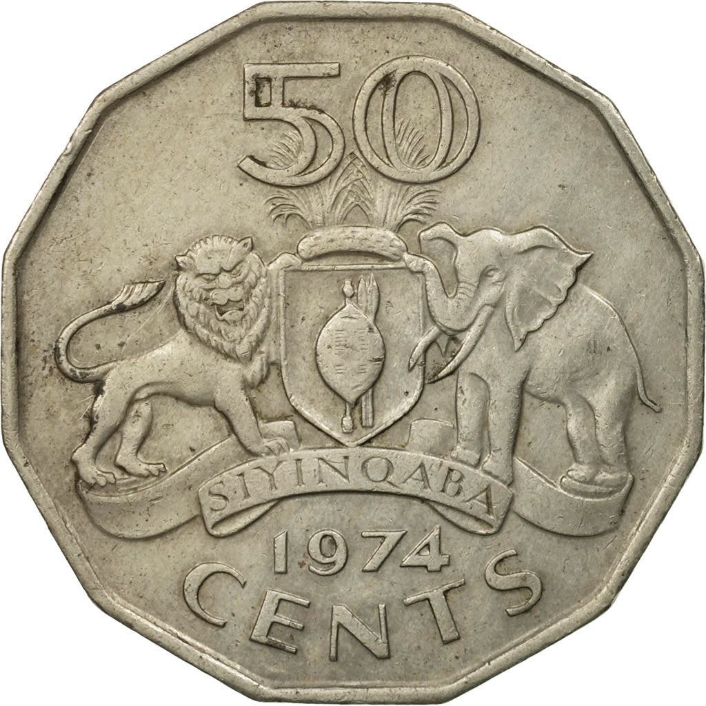 Eswatini 50 Cents Coin | King Sobhuza II | Lion | Elephant | KM12 | 1974 - 1981