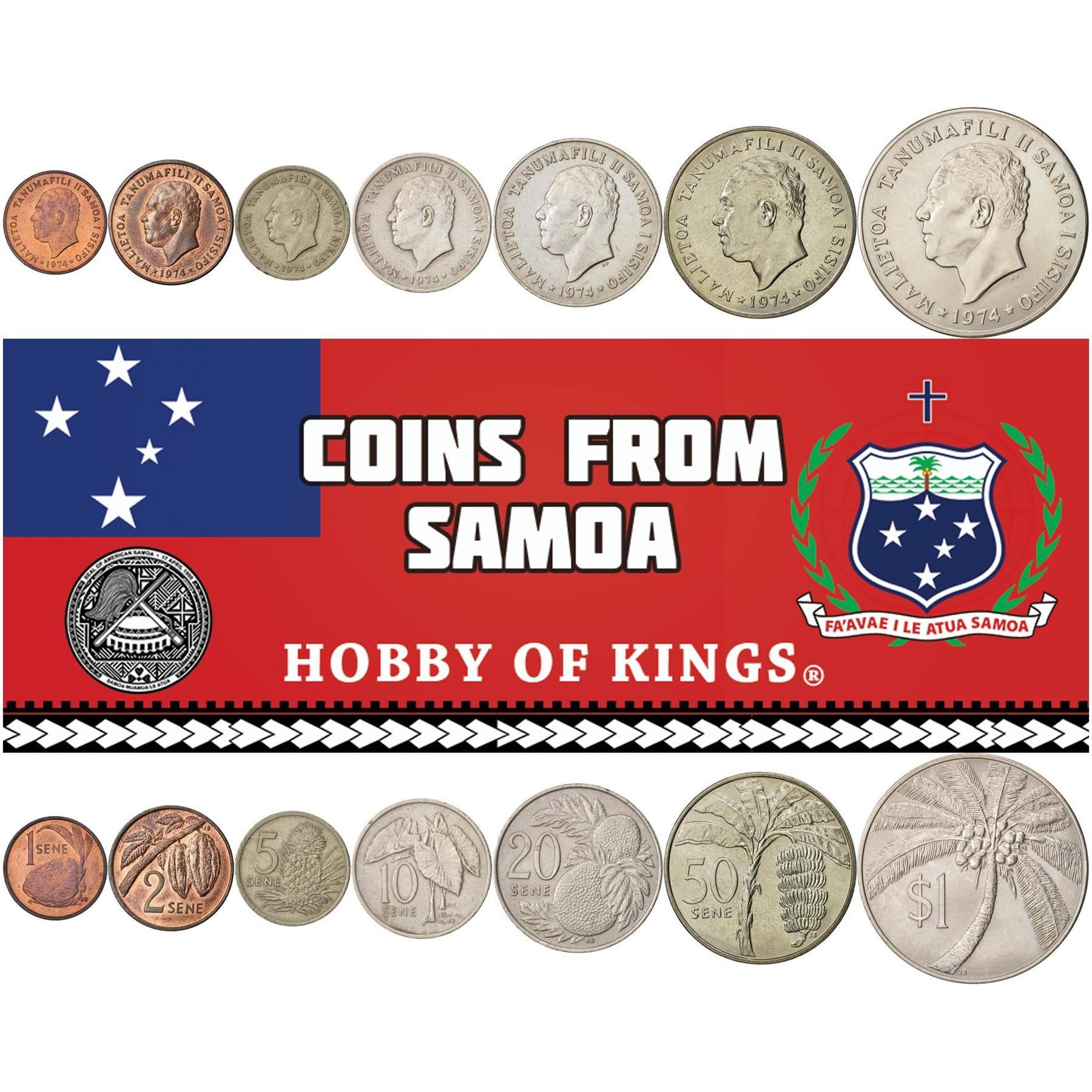 Samoa | 7 Monetų Rinkinys | 1 2 5 10 20 50 Sene 1 Tala | 1974 - 2000