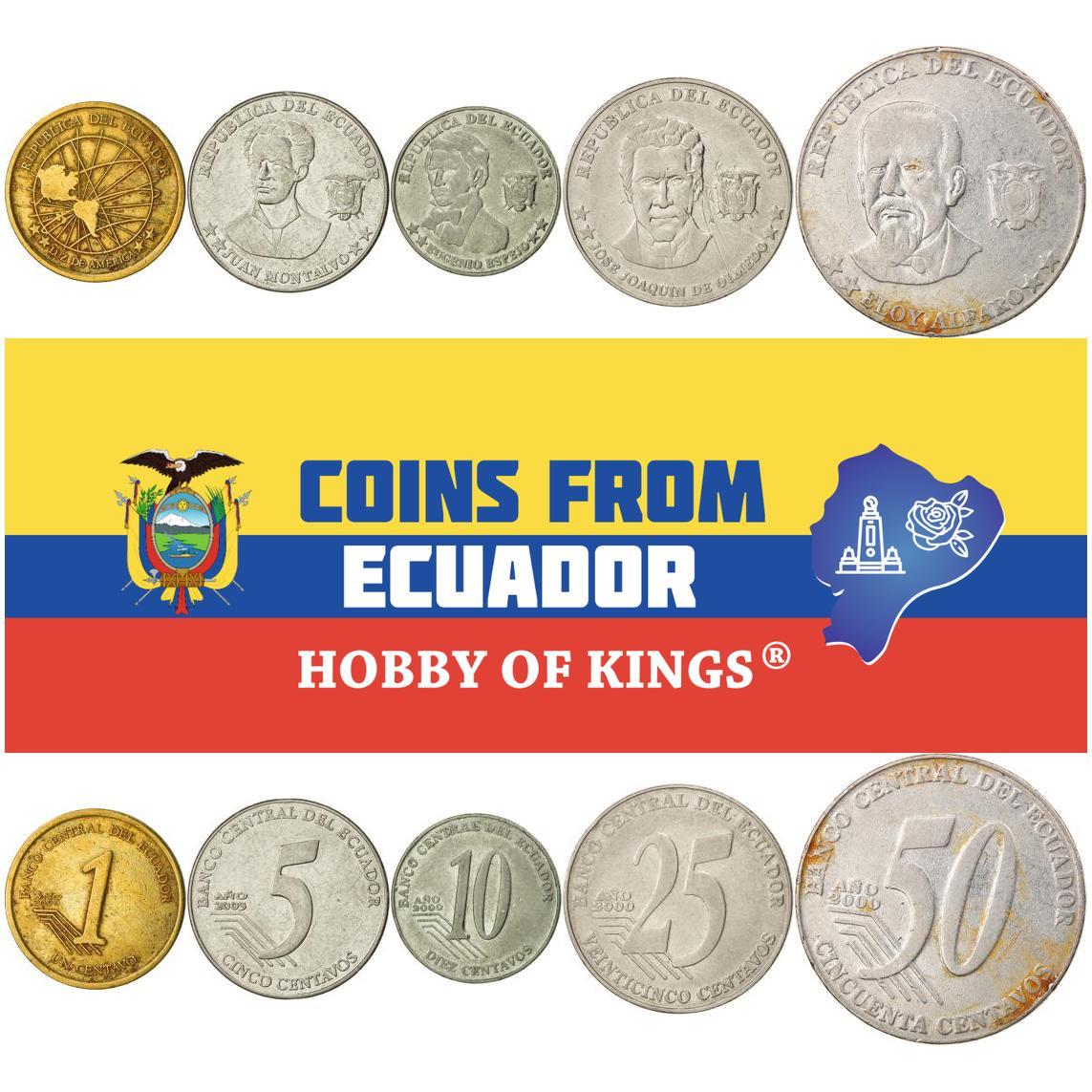 Ecuador | Set van 5 munten | 1 5 10 25 50 centavos | 2000 - 2003