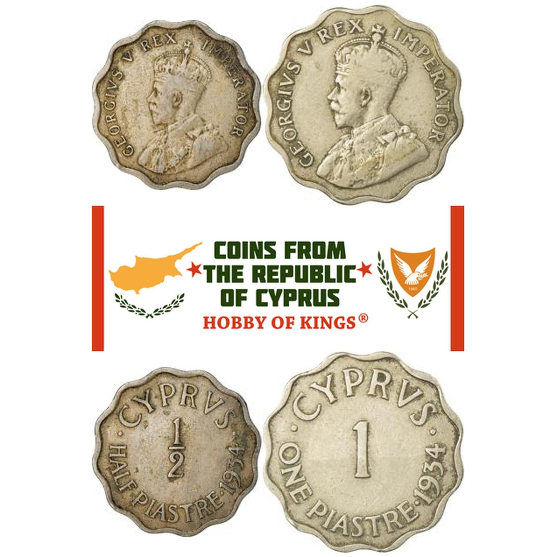 Chipre | Conjunto de 3 moedas | 1/4 1/2 1 Piastras | 1922 - 1931