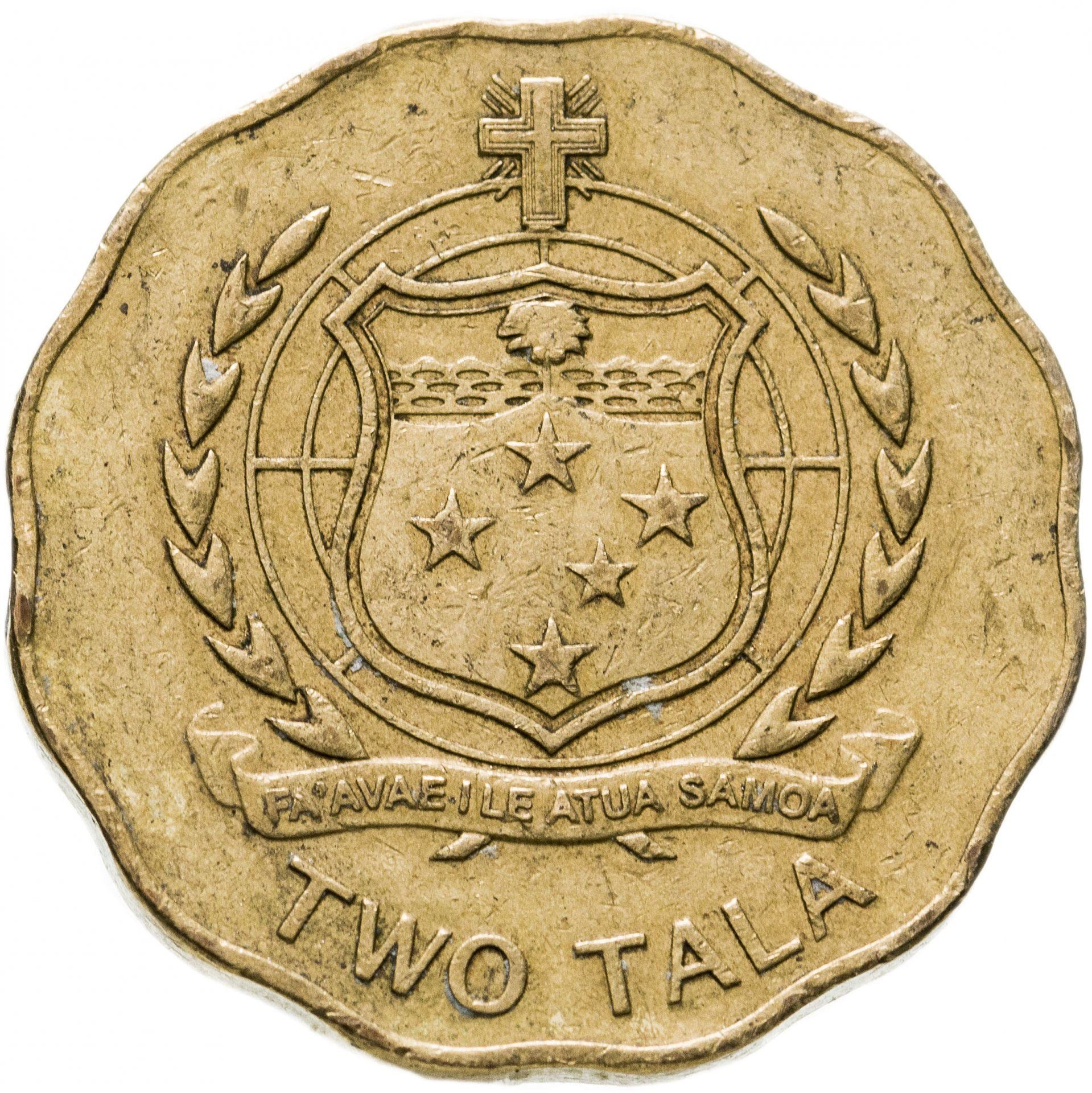 Samoa | 2 Tala Coin | Tui Atua Tupua Tamasese Efi | Shield | Cross | KM:178 | 2011 - 2015