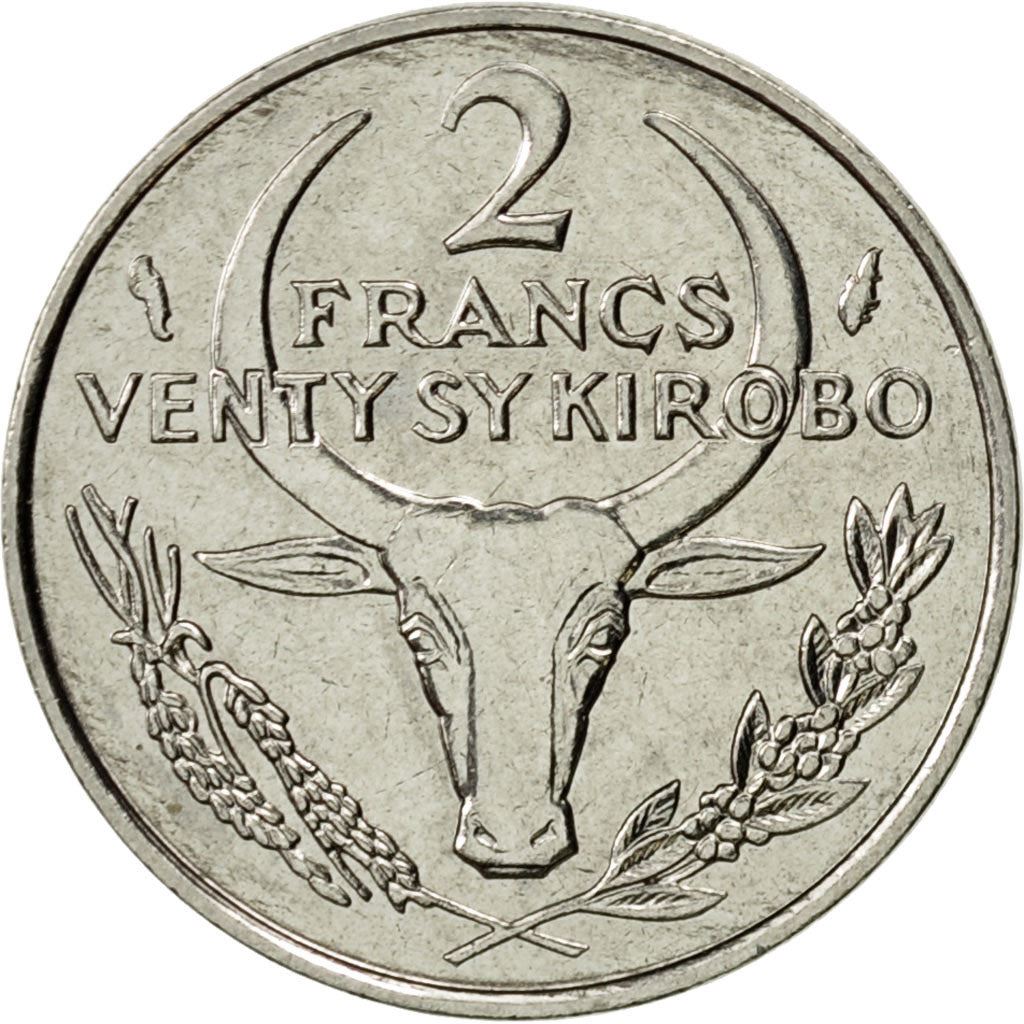 Madagaskaras | 2 frankų moneta | Zebuas | Gėlė | Km:9 | 1965 - 1989