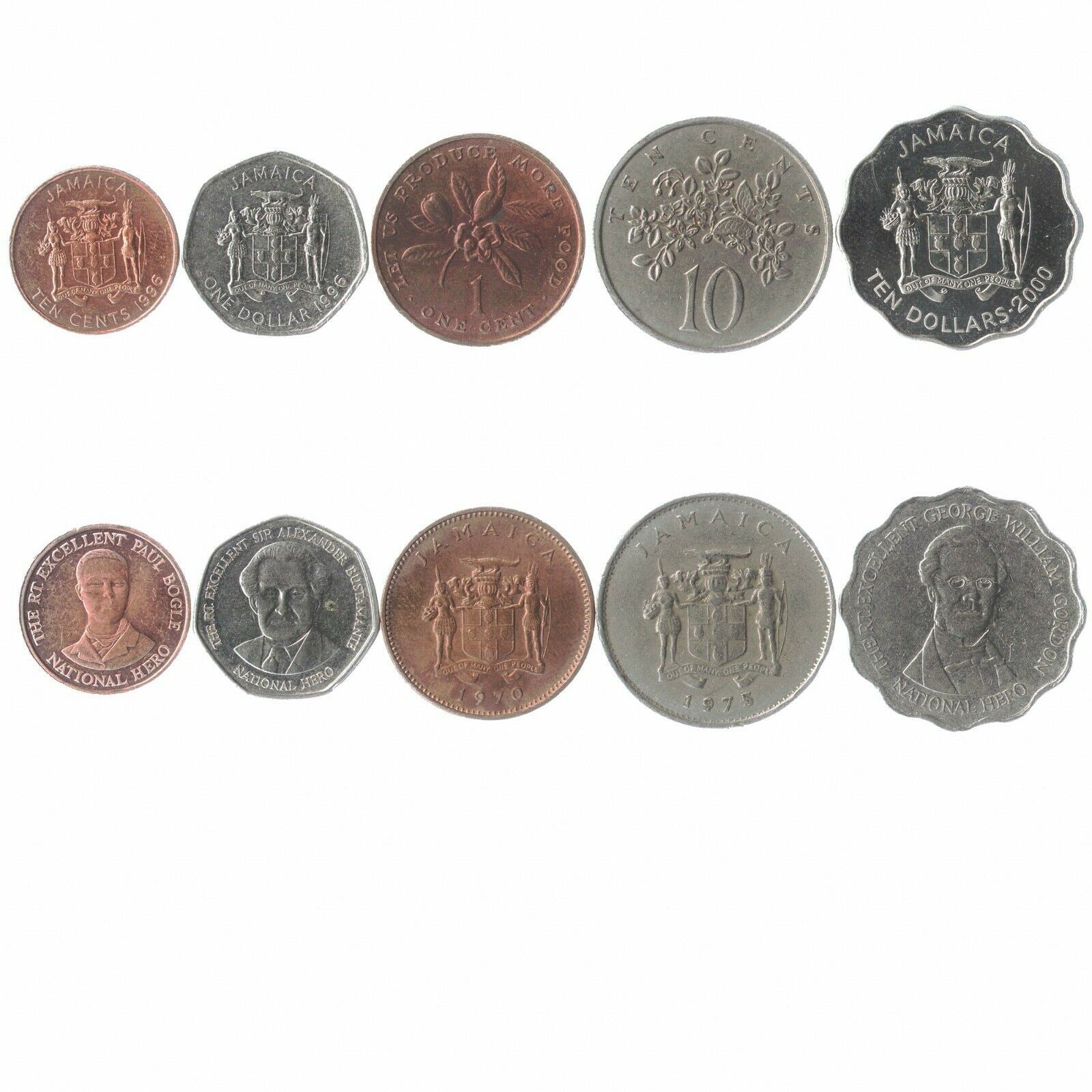 5 Mixed Coins From Jamaica | Cents - Dollars | Queen Elizabeth II | 1969 - 2018