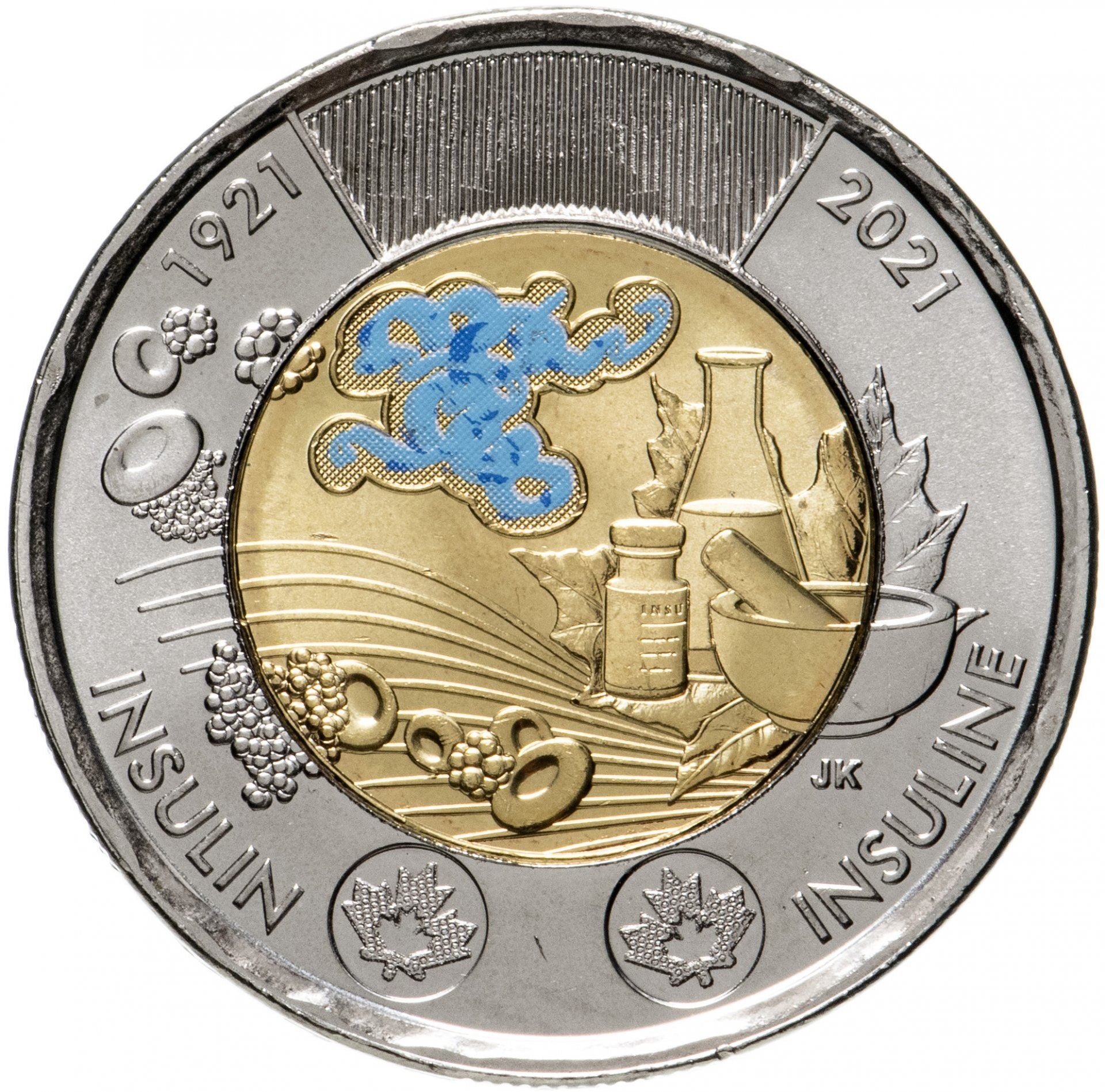 Canada | 2 Dollars Mønt | Opdagelsen af Insulin | Bimetal | KM:3101 | 2021